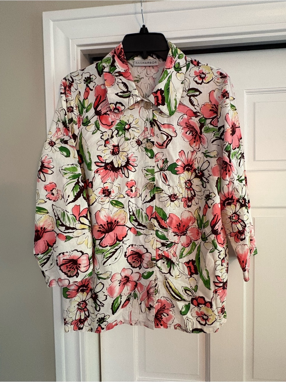 Sag Harbor Linen Floral Button-Front Blouse